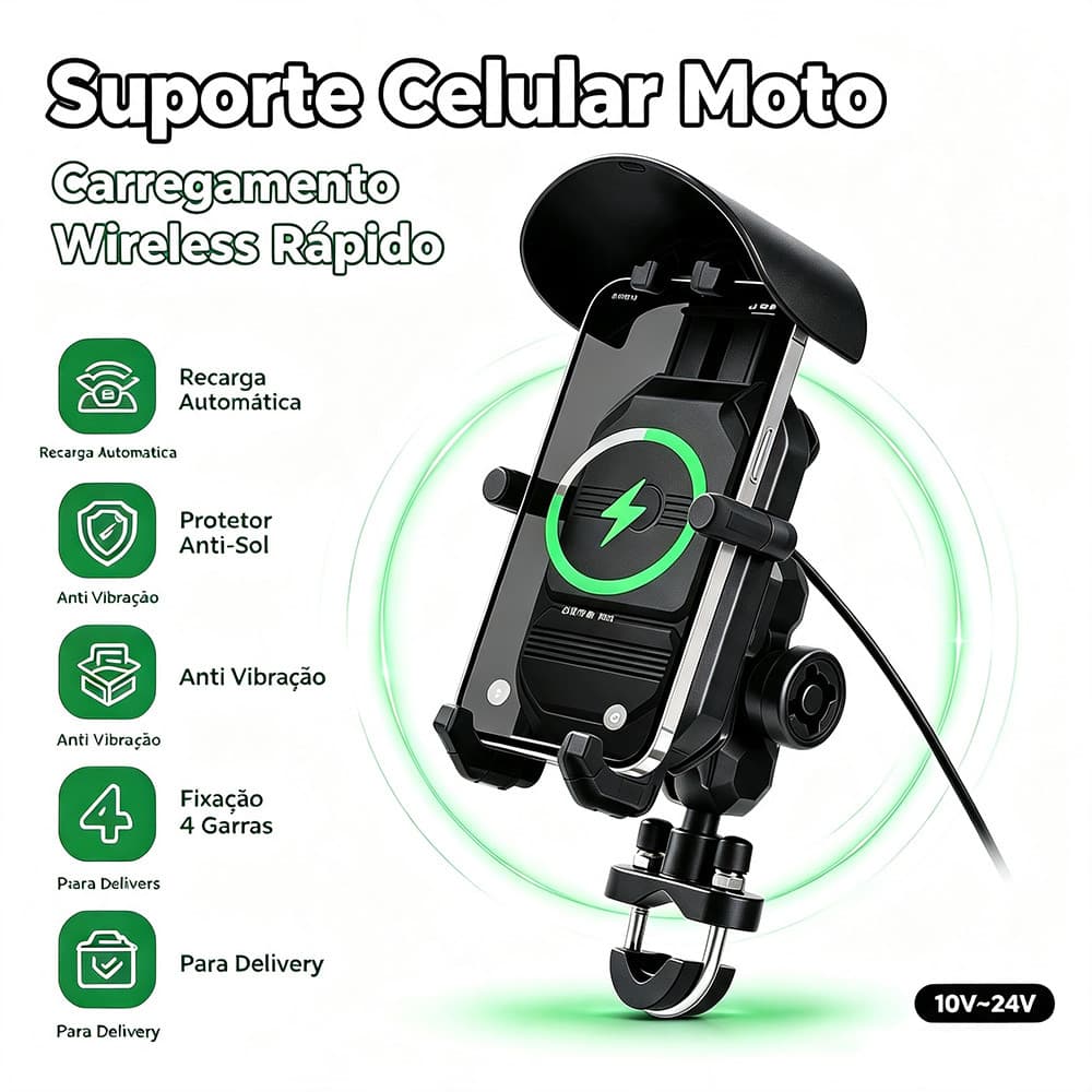 Suporte De Celular P/ Moto Carregador Indução Anti-roubo iBoa Presentes