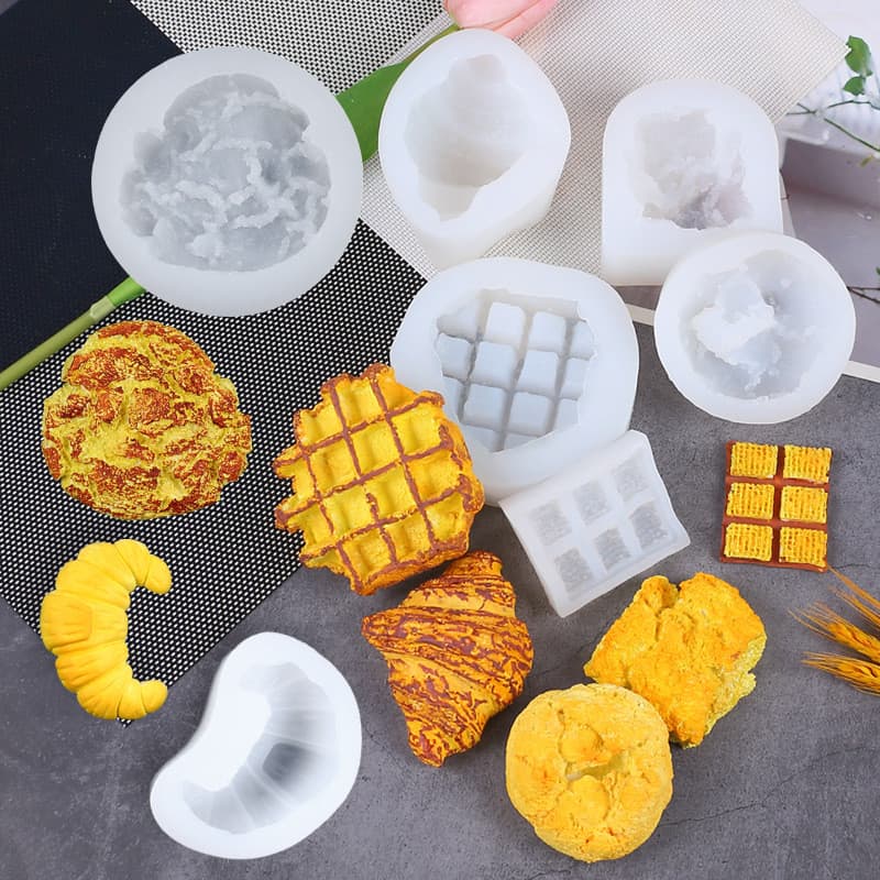 [Estoque pronto] DIY Waffle Molde de Silicone Pão Croissant Biscoito Fondant Bolo Vela Simulação Epóxi Molde de Ovo WJG