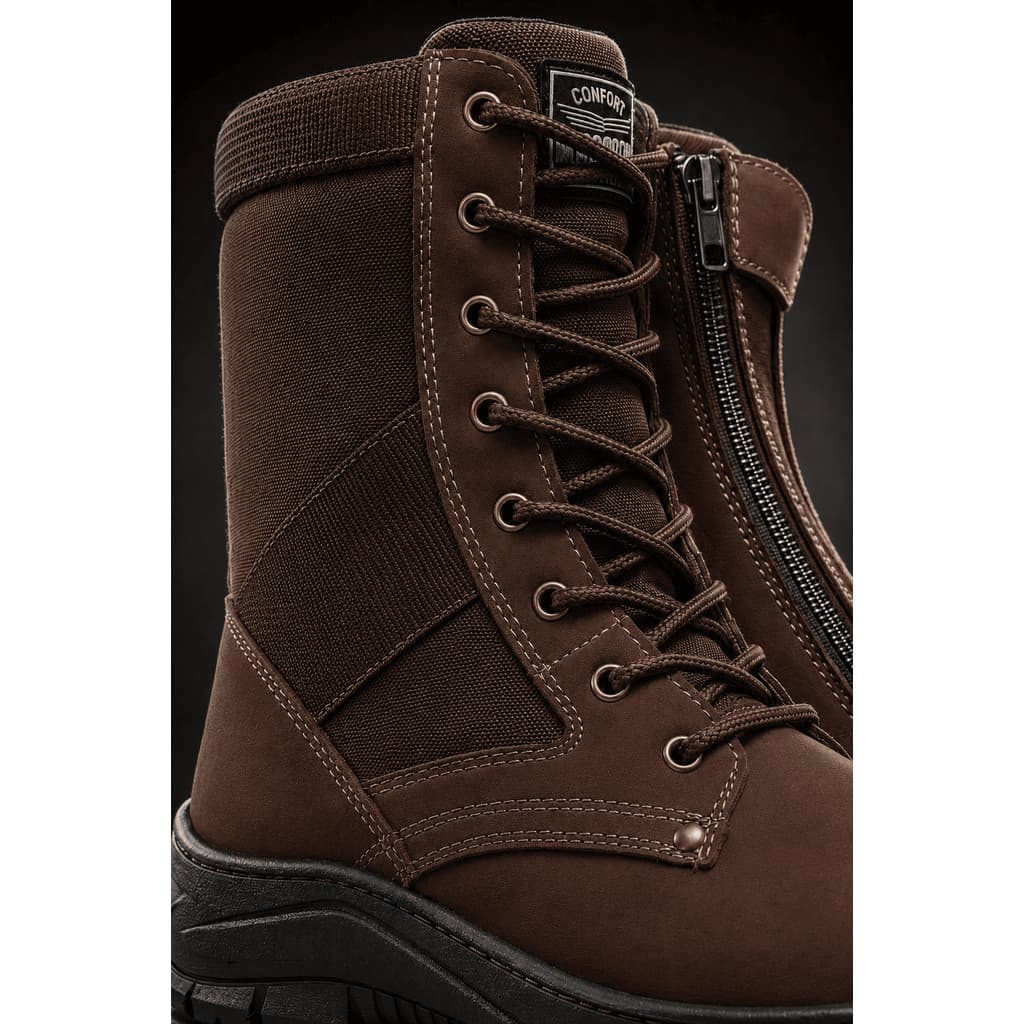 Bota Cano Alto Motociclista Coturno Militar Masculino Trilha Couro Legítimo Solado Antiderrapante Segurança Tática Bravo