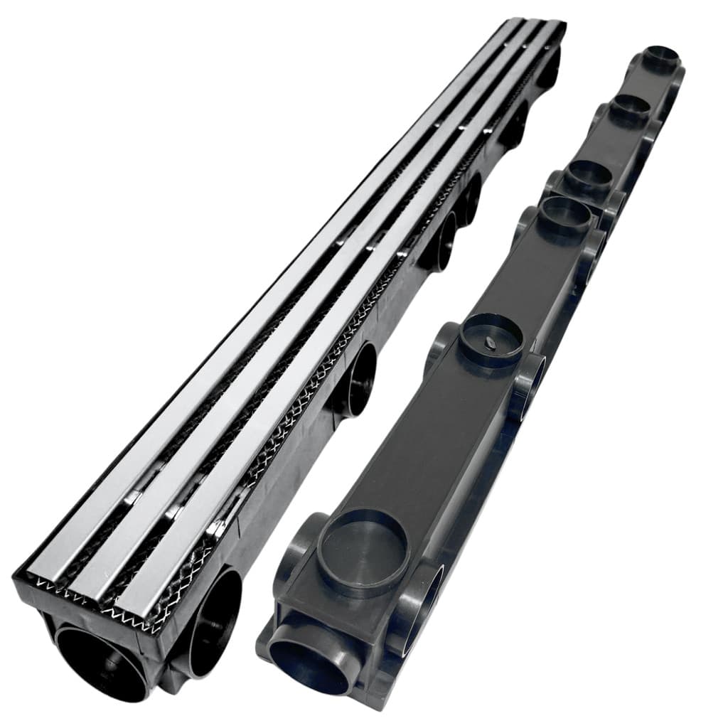 Ralo Linear Inox Trilho Sequencial 8x100 Estreito Borda de Piscina com Tela Coletor Multi Saídas ( 8cm x 98cm )