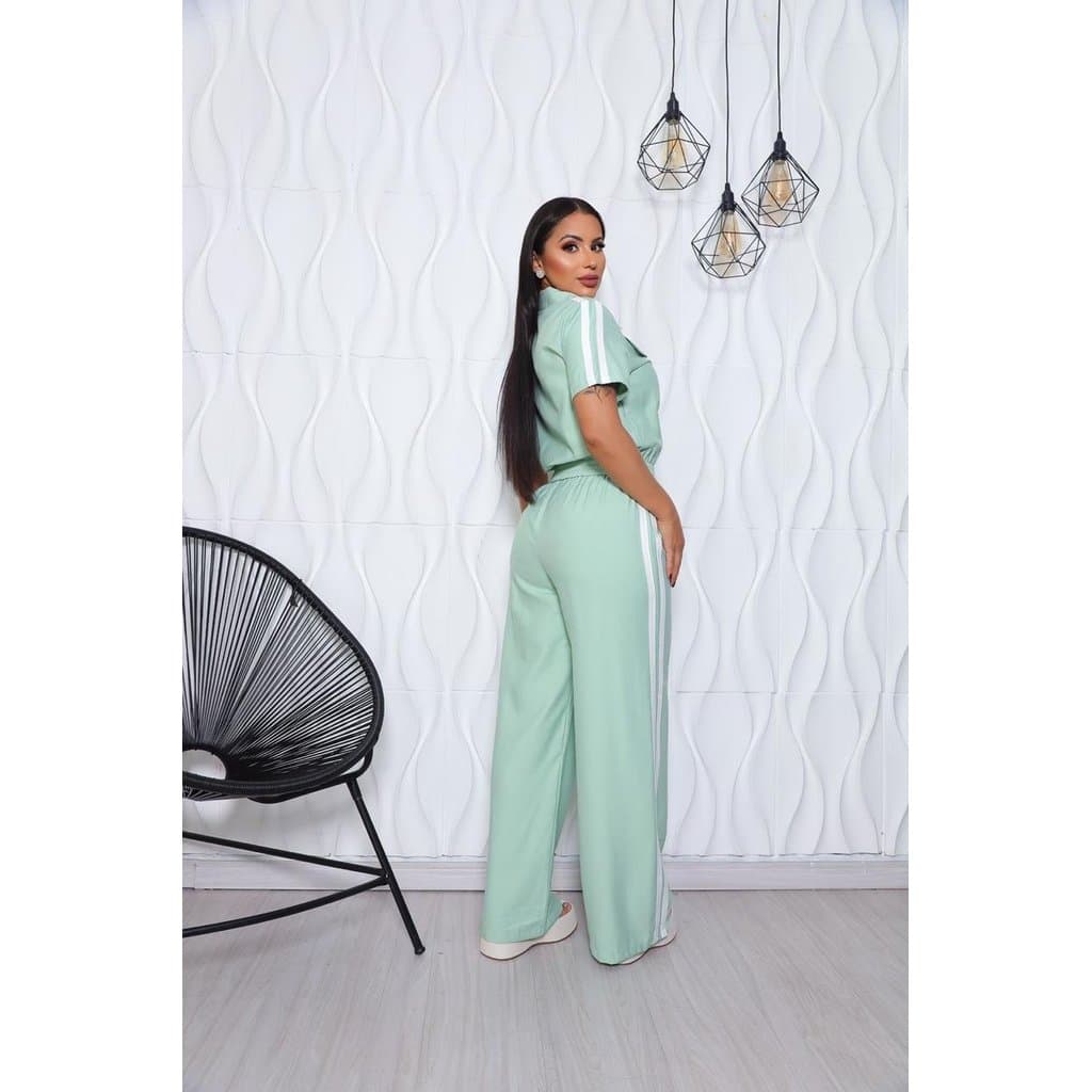 Conjunto Feminino Sensorial Marrant Blusa Manga Curta e Calça Pantalona - Verde Menta