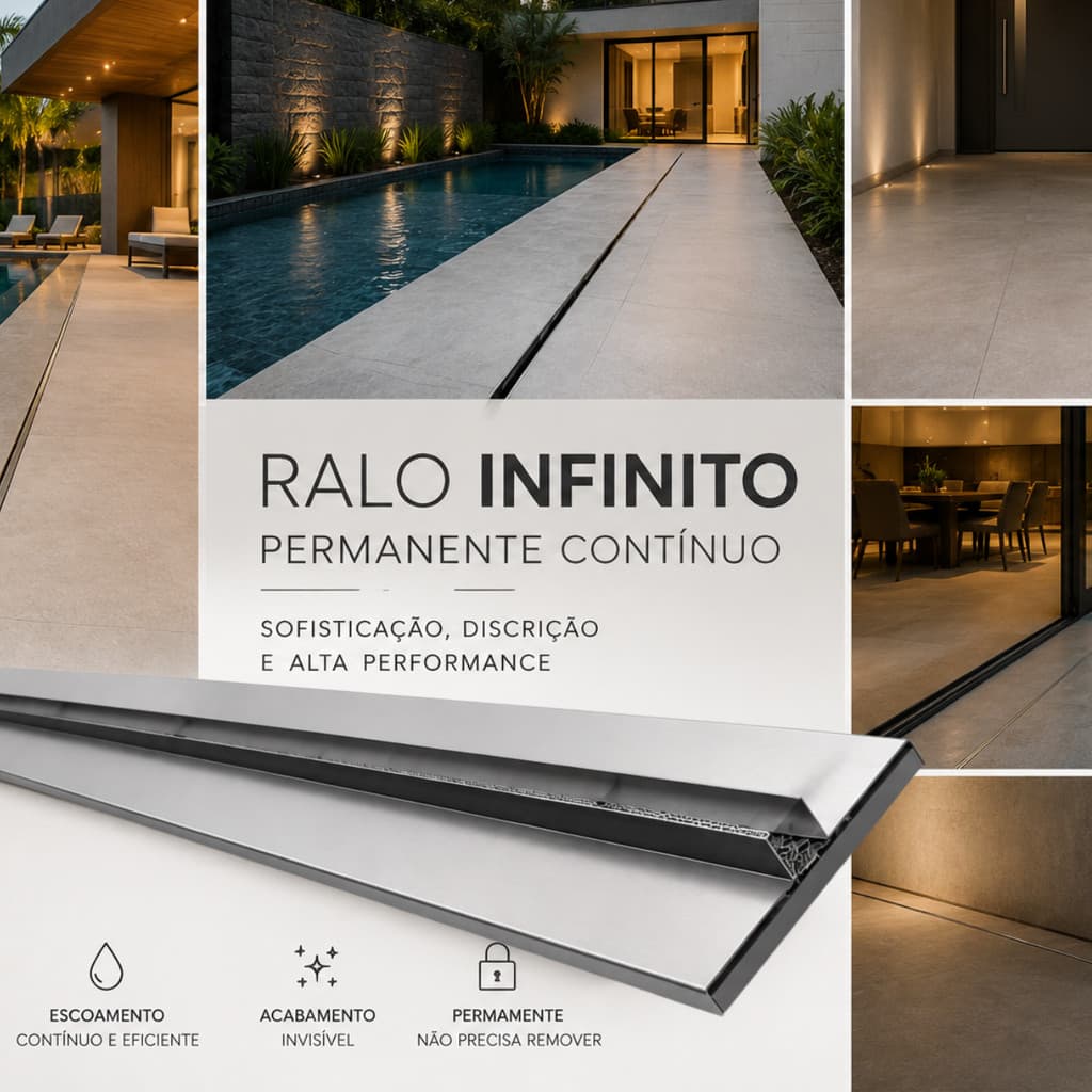 Ralo Linear Infinito Inox 304 Permanente Oculto 10x100 com Tela Premium