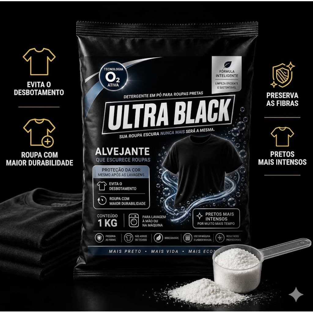 Percarbonato Ultra Black – Limpeza Profunda para Roupas Pretas e Escuras sem Desbotar | 1kg e 2kg