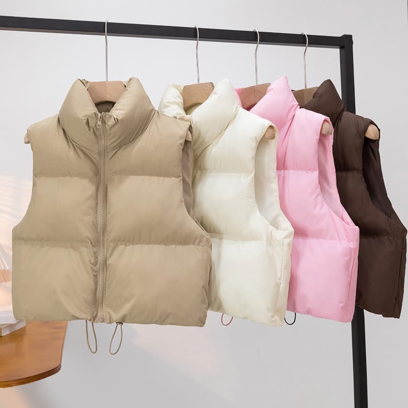 Inverno Feminino Acolchoado Puffer Colete Gola Engrossado Quente Curto Sem Mangas Casaco De Algodão