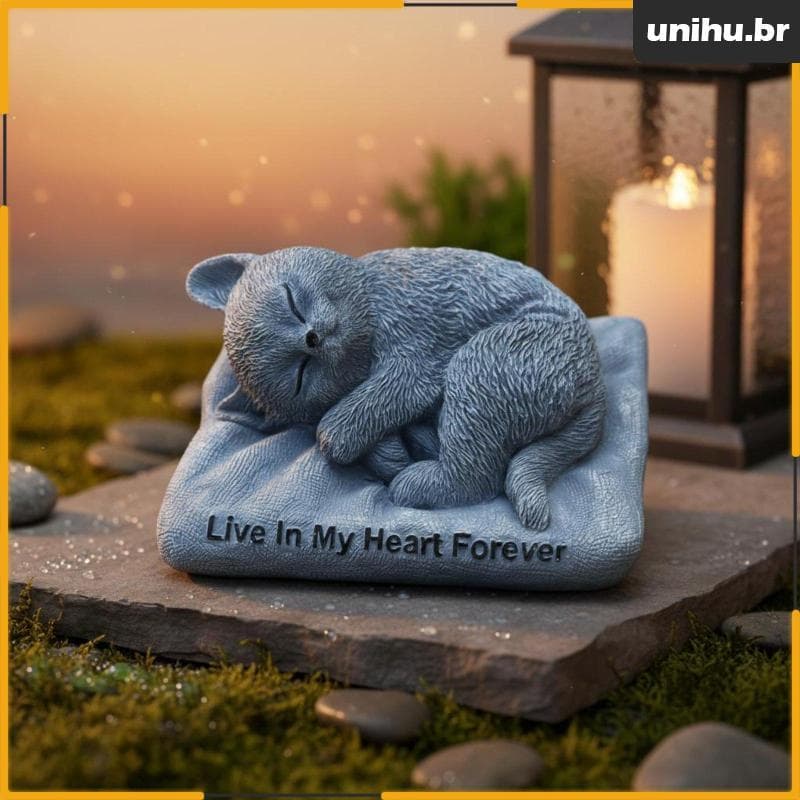 [Unihu] Estátua De Resina Memorial Para Animais De Estimação Gato Dormindo Comemoração Pedra Tributo Lembrança Colocação