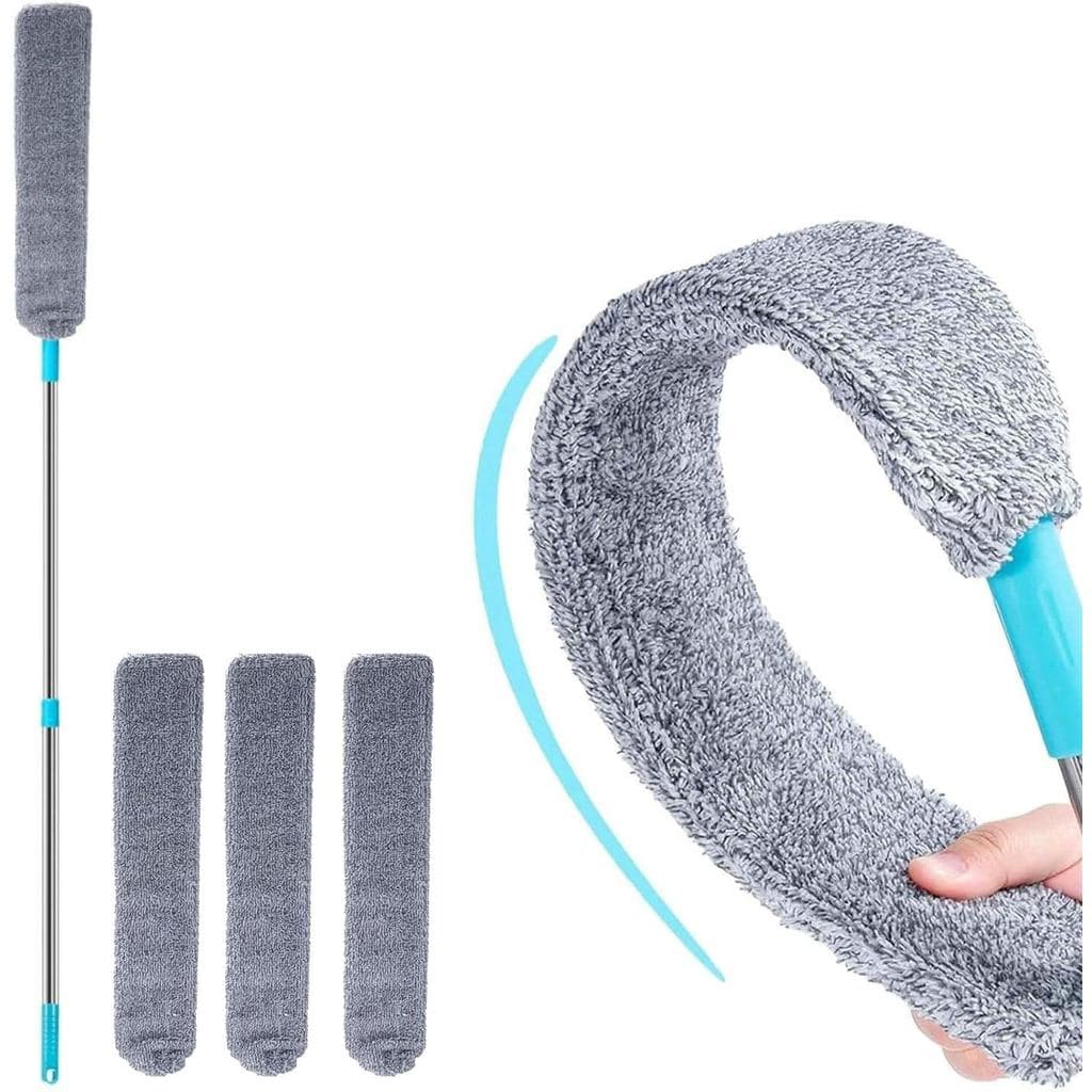 Escova Retrátil para Limpeza de Frestas com 3 Panos de Microfibra, Cabo Longo de 48,5 Polegadas, Lavável e Retrátil, par