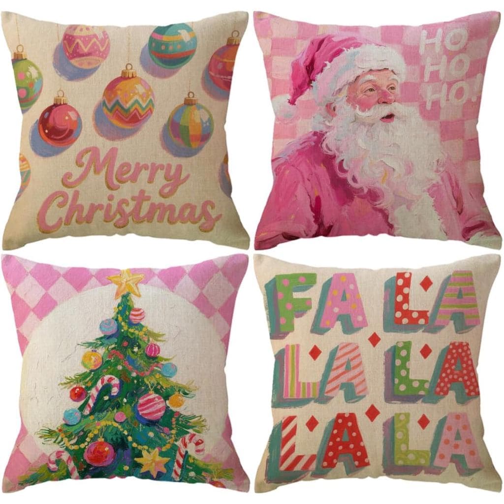 ULOVE LOVE YOURSELF Capas de Almofada Decorativas Rosa para o Natal, Capas de Almofada de Feliz Natal com Papai Noel, Ár