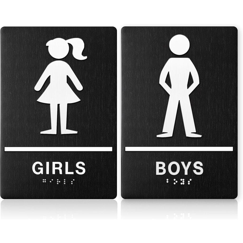 Leinuosen Pacote com 2 Placas de Sinalização para Banheiro Masculino e Feminino, Compatível com Padrões ADA, Braille, 6"