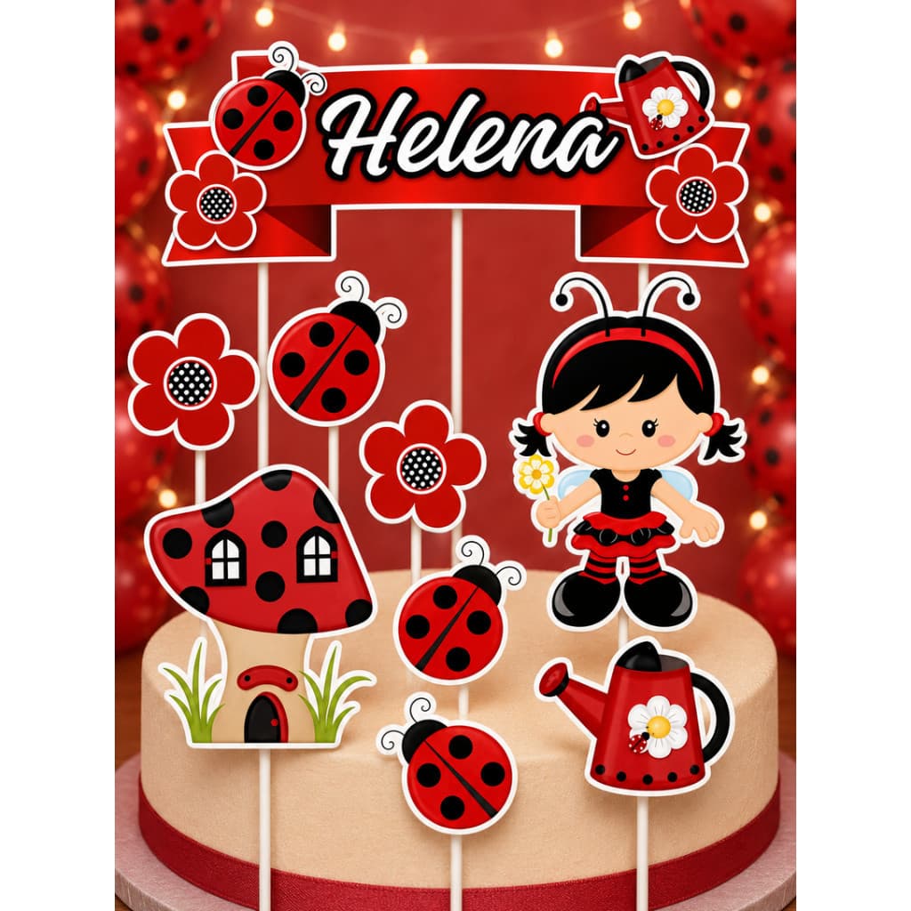 Topo De Bolo Topper Decoração Joaninha Personalizado com nome e idade ENVIO RÁPIDO
