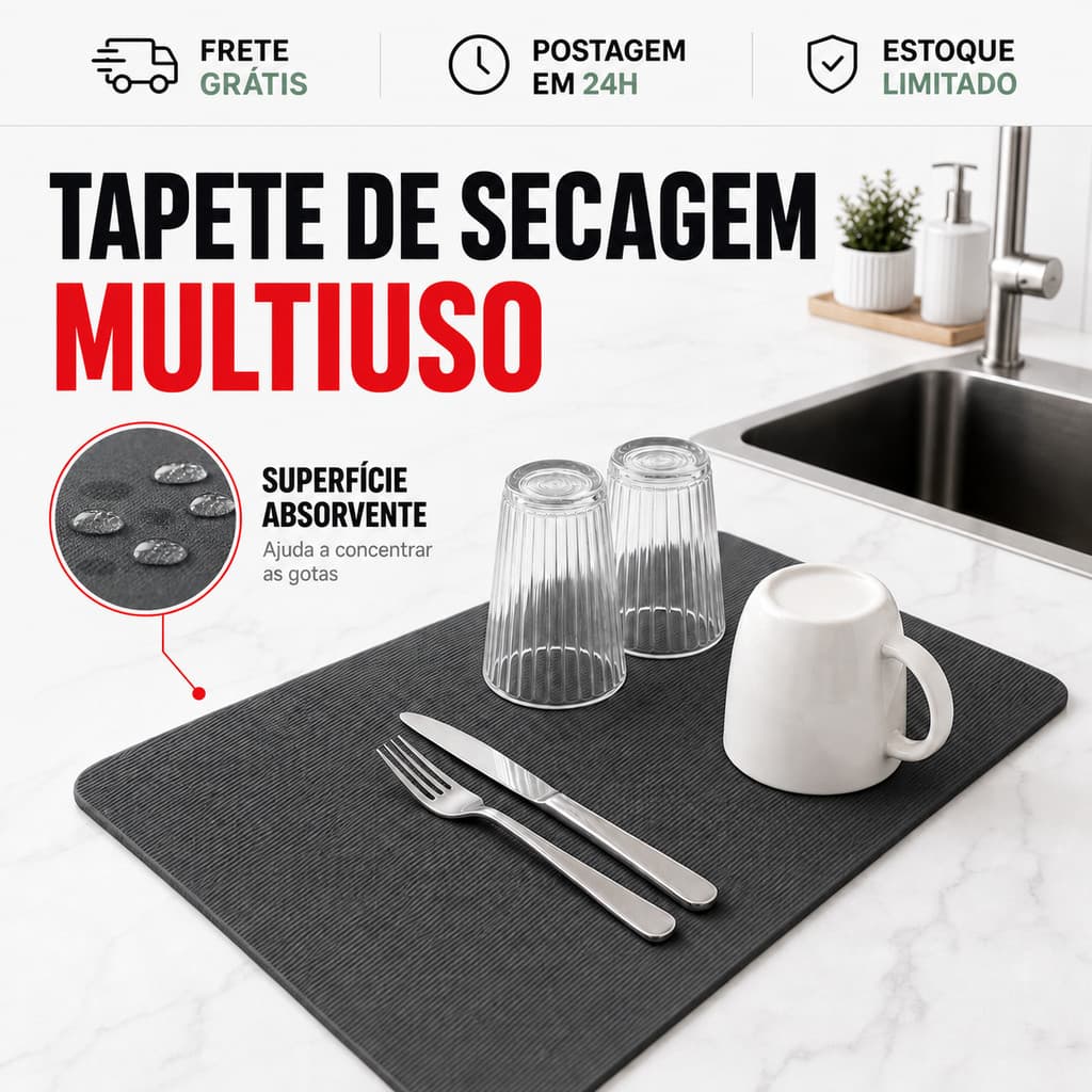 Tapete Escorredor de Louça 20x30cm Absorvente Multiuso para Pia e Cozinha