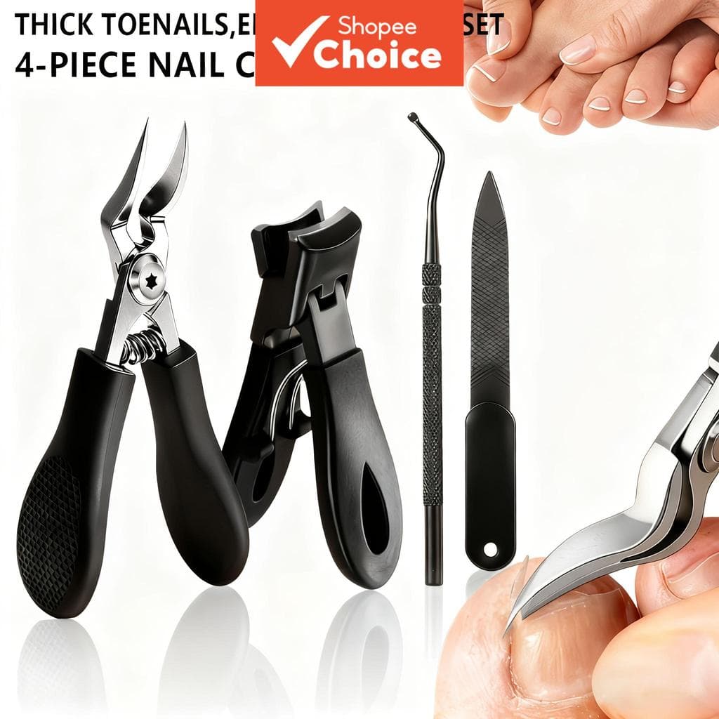 Kit Pedicure Profissional para Unha Encravada 4 em 1 – Alicate de Unhas com Maxilar Largo, Cortador de Unhas, Lima e