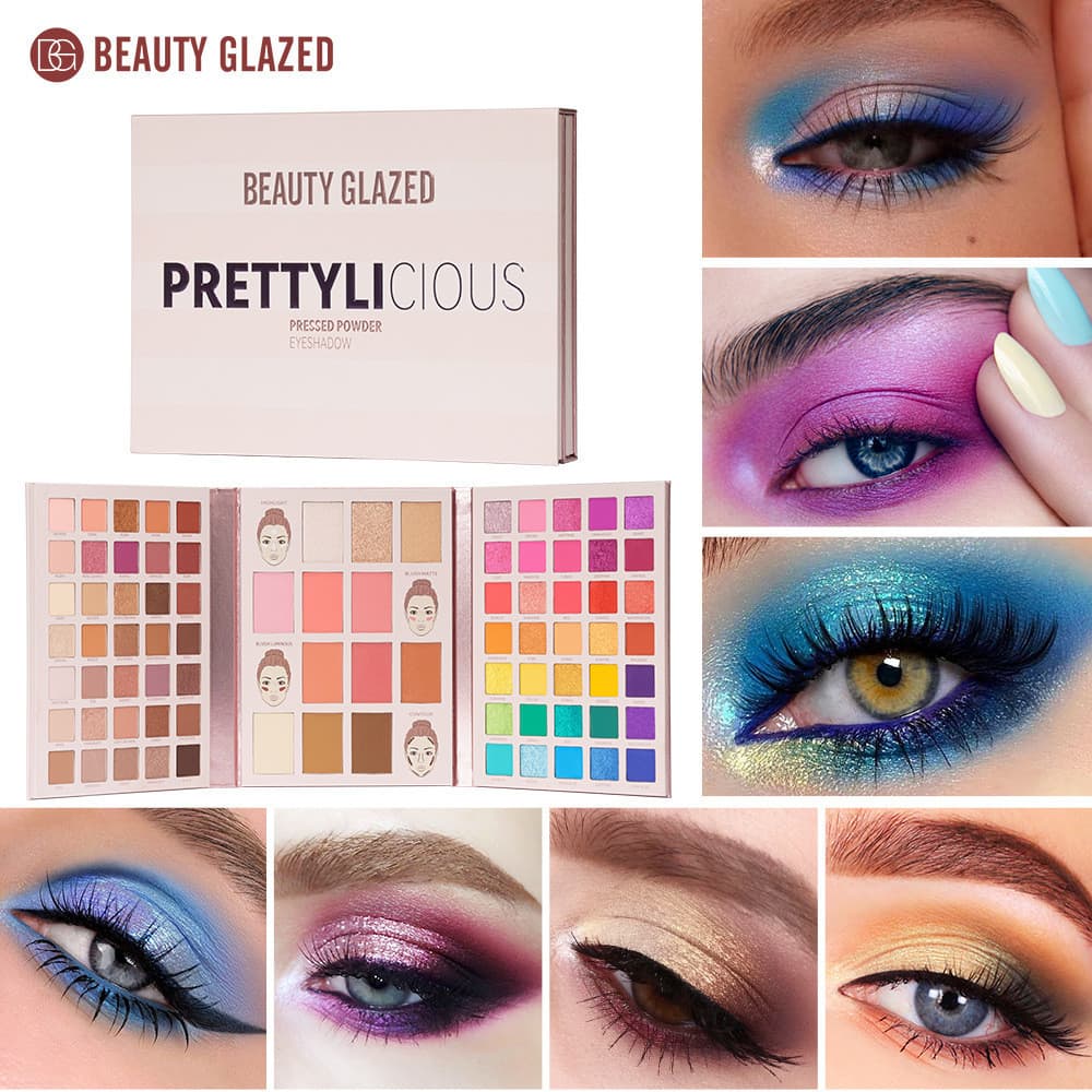 Três dobráveis beautyglazed novo estilo 82 cores sombra Blush contorno destaque tudo-em-um paleta conjunto caixa cor som