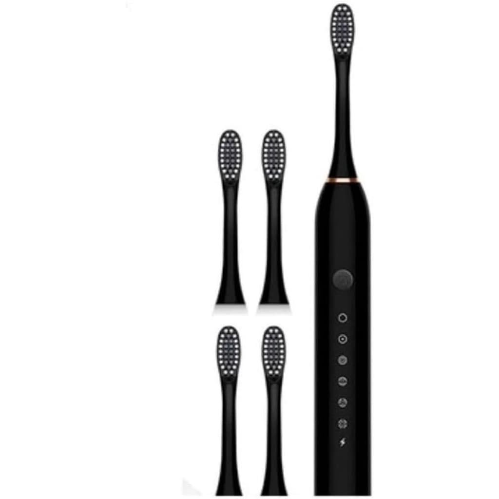 🦷 Escova de Dentes Elétrica  Pratica Recarregável com 6 Modos e 4 Cabeças na Cor Preta