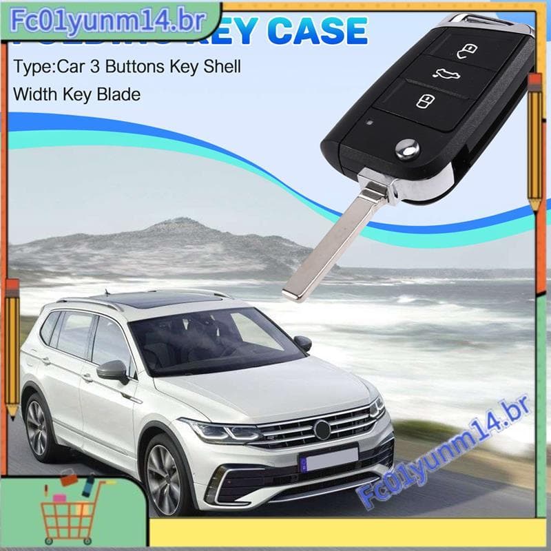 Carro 3 Botões Dobrável Controle Remoto Chave Escudo MBQ Golf Largura Lâmina Habitação Capa