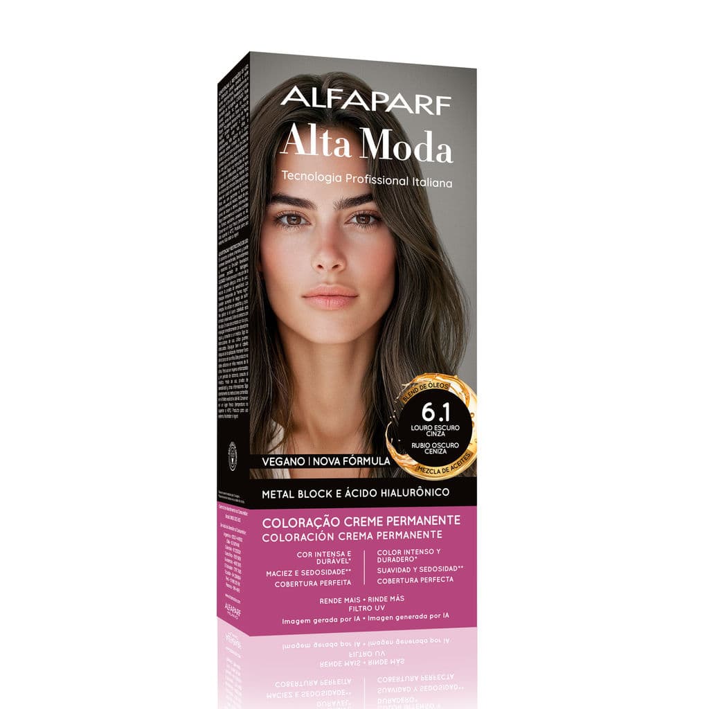 Coloração Creme Permanente Louro Escuro Cinza 6.1 Alfaparf Alta Moda 150g