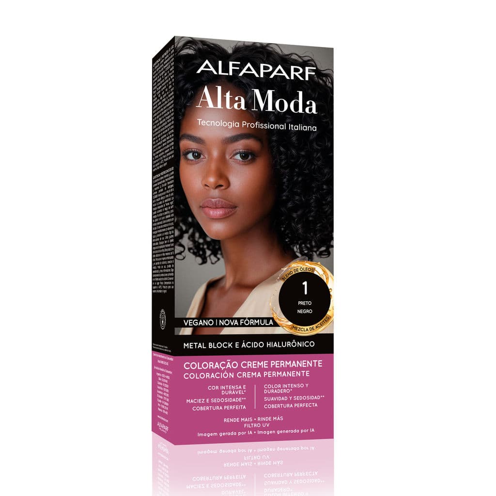 Coloração Creme Permanente Preto 1.0 Alfaparf Alta Moda 150g
