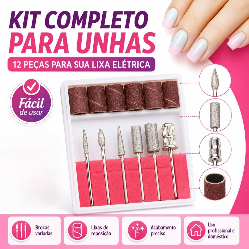 Kit 6 Brocas + 6 Lixas Para Lixa Elétrica Refil