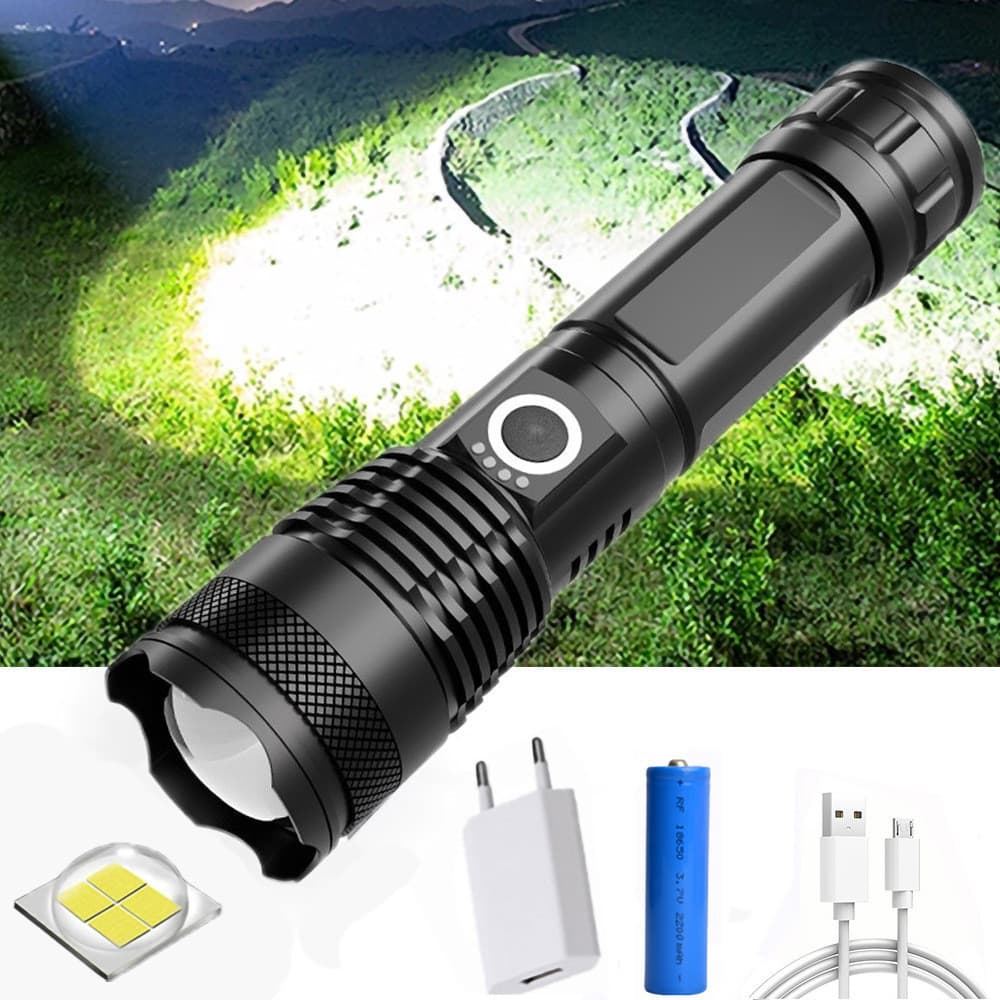 Lanterna USB transfronteiriça de venda quente ao ar livre liga de alumínio lanterna de luz forte novo estilo lanterna de