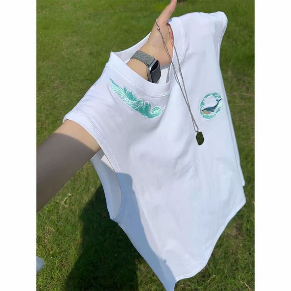[Novidades] Moda americana bordada na moda Casual colete masculino solto All-Match sem mangas camiseta colete esportivo