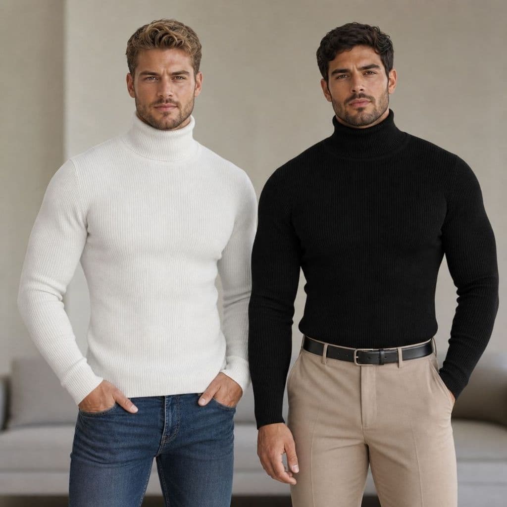 Kit 2 Suéter Masculino Cacharrel Tricô Canelado Gola Alta Blusa Casual Elegante Confortável Premium