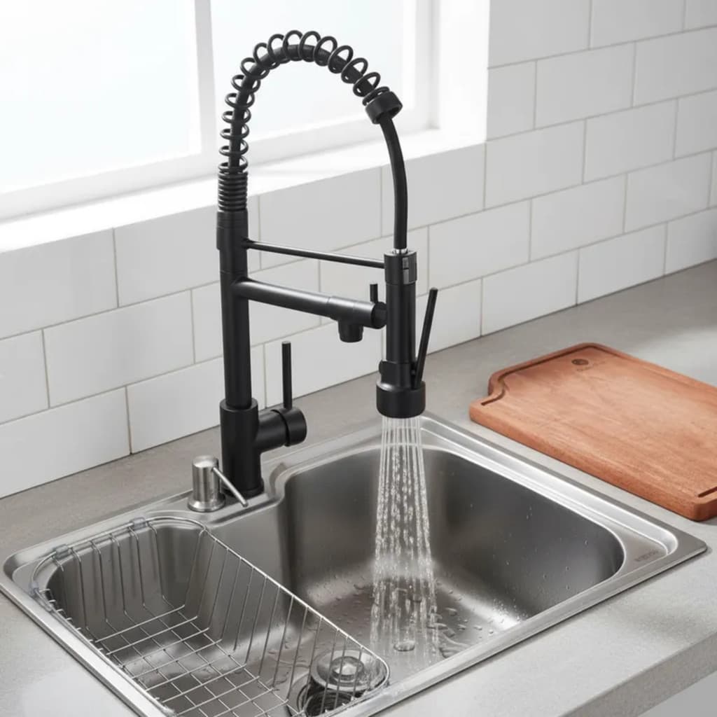 CUBA COZINHA 50X40CM AÇO INOX ESCOVADO COM TORNEIRA E TÁBUA