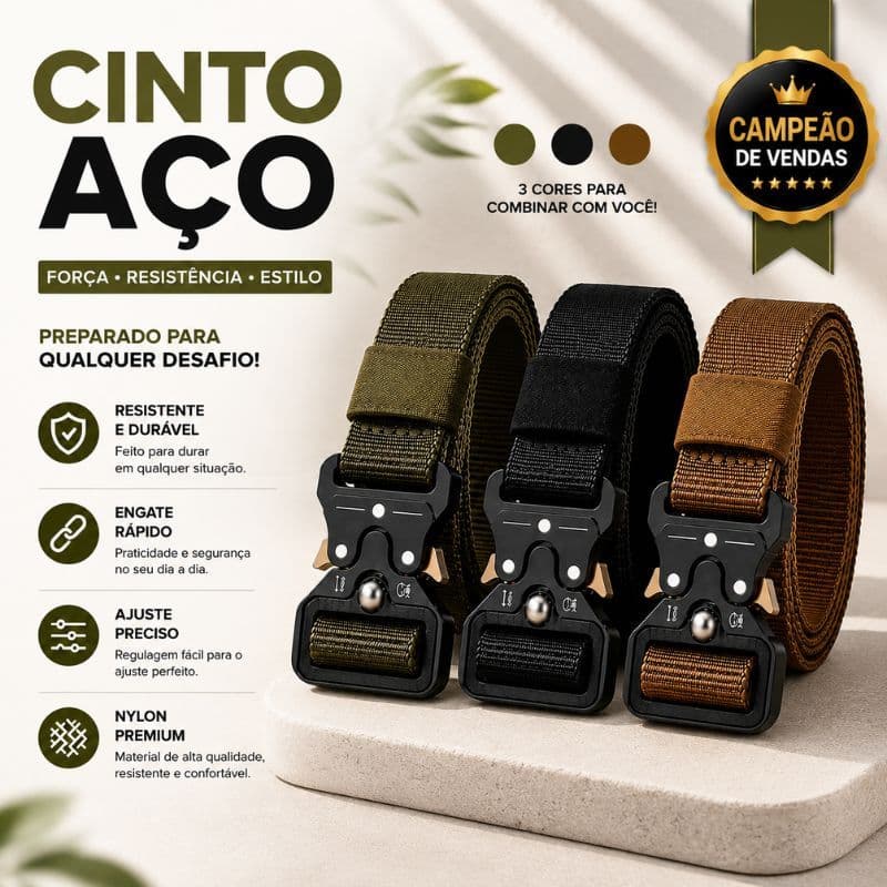 Cinto Nylon Masculino Ajustável com Fivela Liga de Zinco Engate Desengate Rápido até 125cm