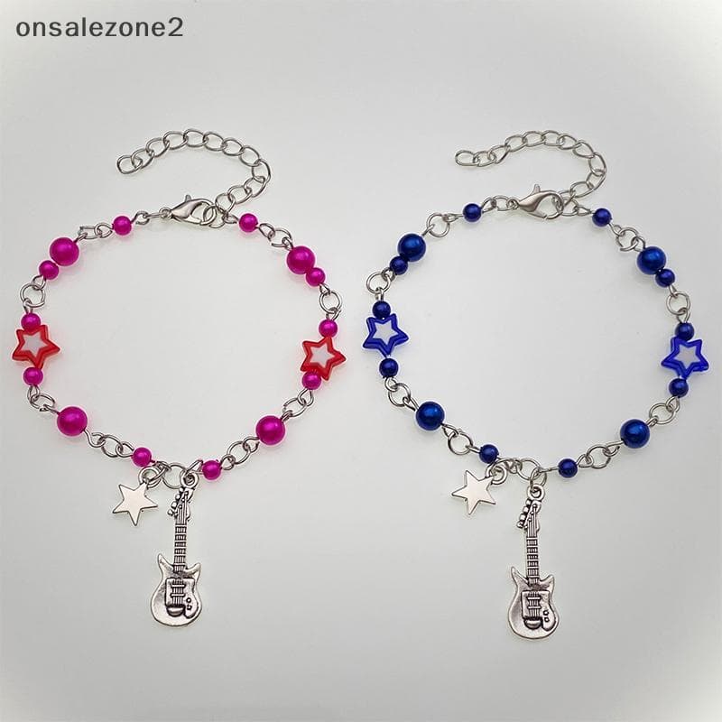 ONS Nova Moda Y2K Casal Pulseiras Para Mulheres Menina Oco Pentagrama Guitarra Pingente Frisado Pulseira Amigos Jóias Pr