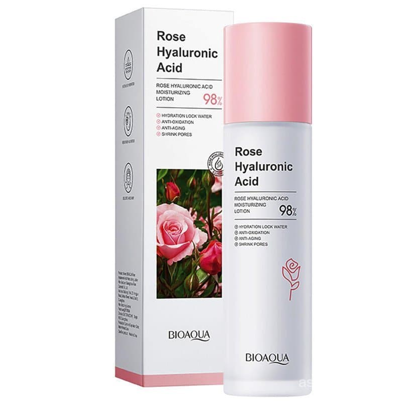 BIOAQUA Loção Hidratante Facial e para Pescoço com 98% de Ácido Hialurônico de Rosa 100ml X2QD