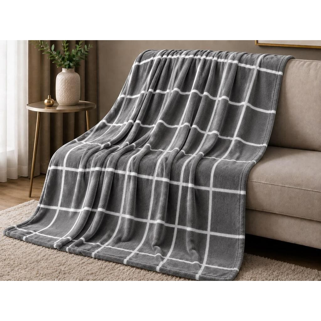 Cobertor Manta Casal Grid Quadriculado Soft 2,00m x 1,80m Microfibra Toque Macio Cobertor Leve para Cama e Sofá