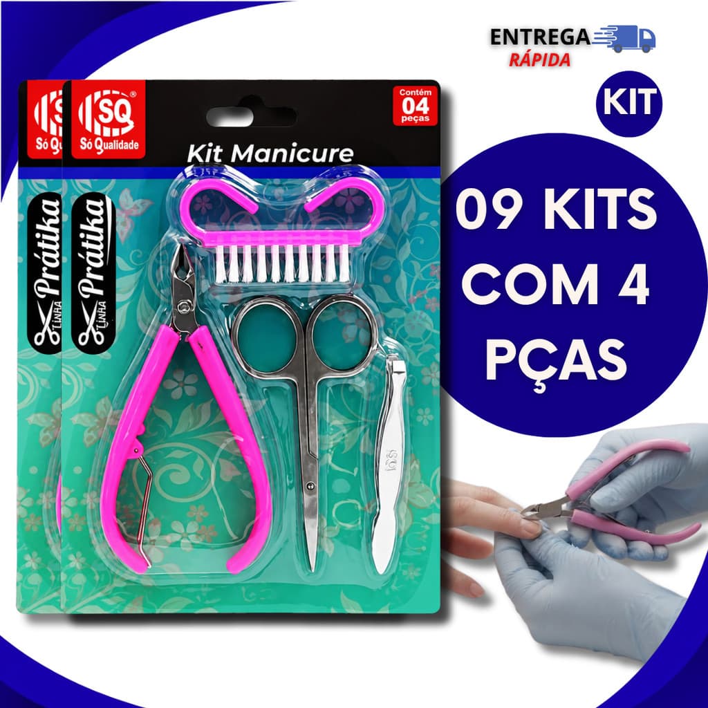 09 Kits Manicure Profissional Alicate Cutícula Escovinha Pinça e Tesourinha Salão de Beleza Manicure Excelentes