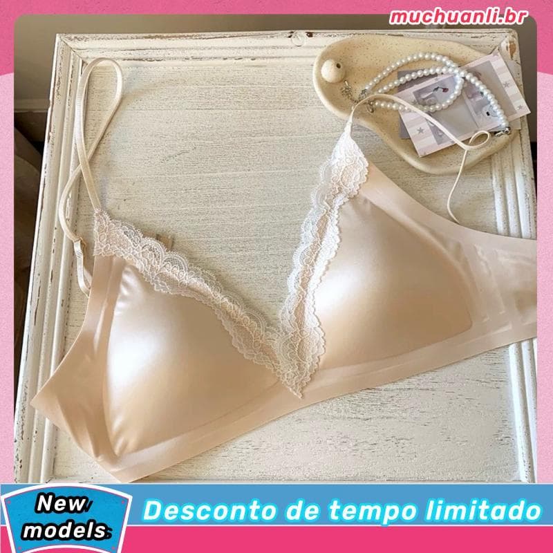 Renda francesa renda triângulo copo roupa interior feminina estilo fino respirável confortável sutiã de cetim sem fio