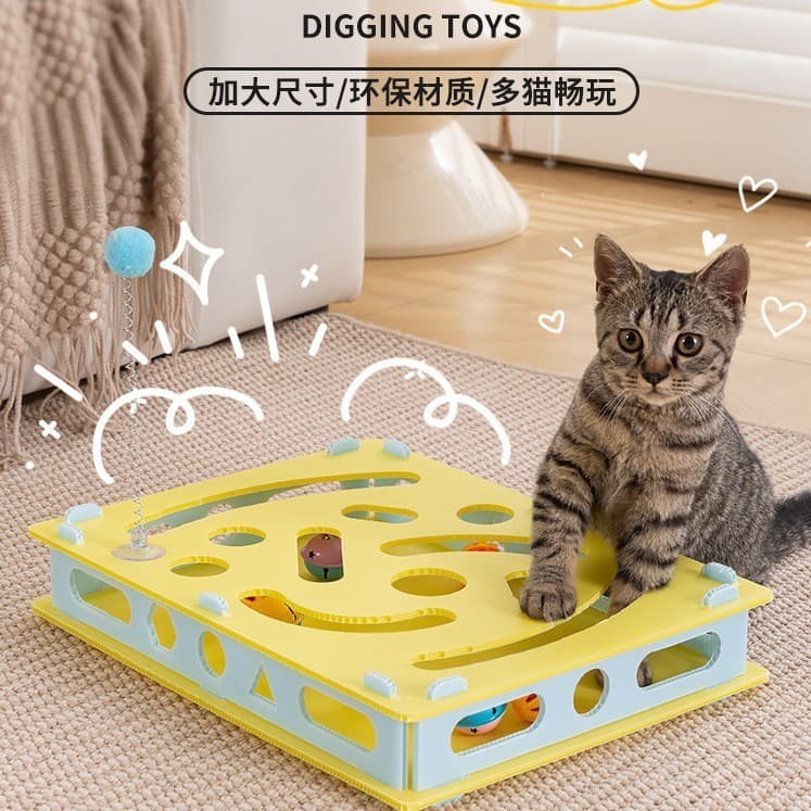 Novo estilo de escavação educacional gato brinquedo gato sino plataforma giratória provocando gato vara gato auto-feliz