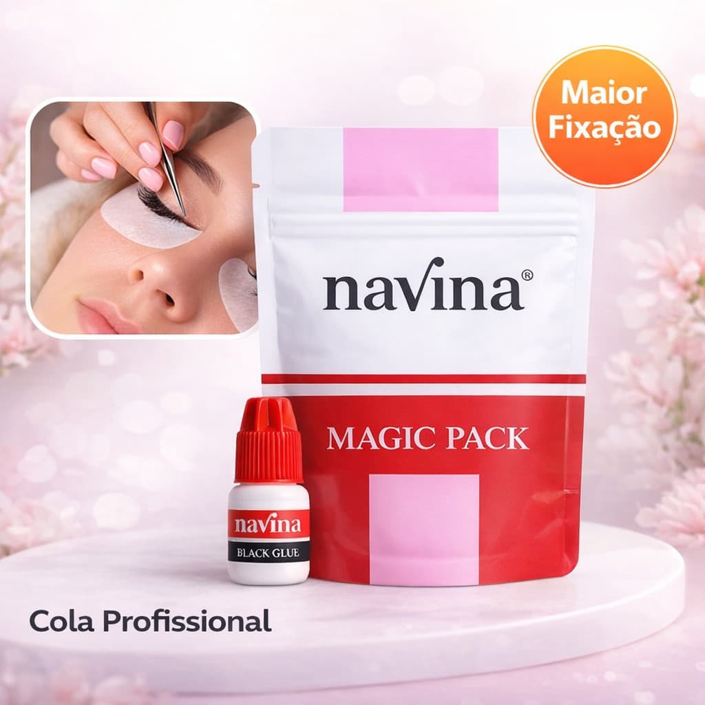 Cola para Cílios Profissional Navina Black Glue com Magic Pack Maior Fixação e Duração
