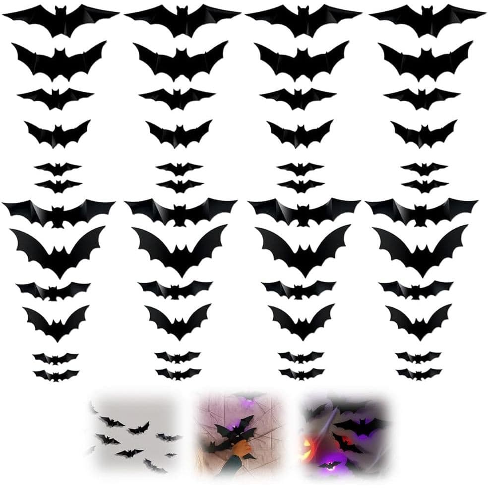 Decoração LED com Design de Morcego 3D, Adesivos de Parede Iluminados de Morcego para Halloween (24) |   Decoração de Mo