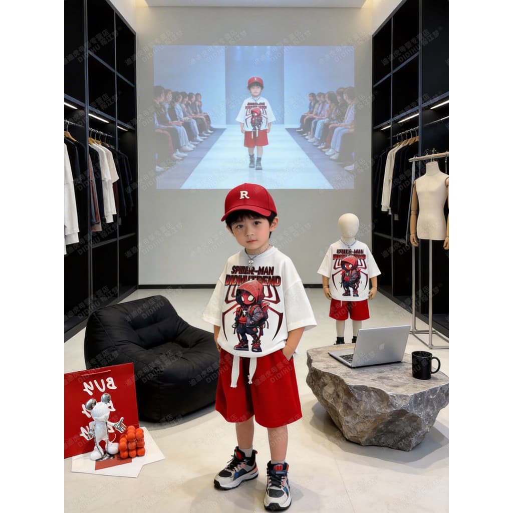 Meninos Spiderman puro algodão conjunto de três peças verão Shorts de manga curta dos desenhos animados impresso respirá