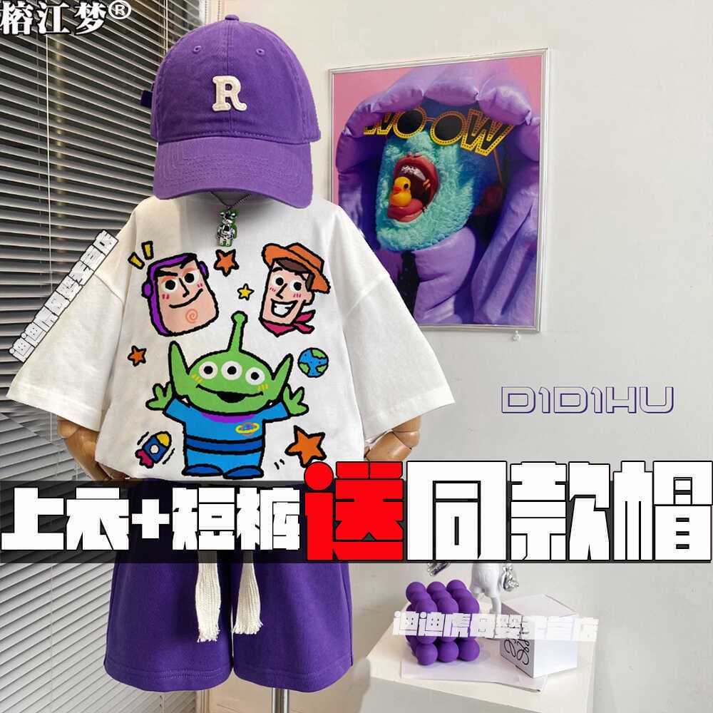 Crianças terno de algodão puro meninos Buzz Lightyear verão novo estilo Toy Story Shorts de manga curta Casual dos desen