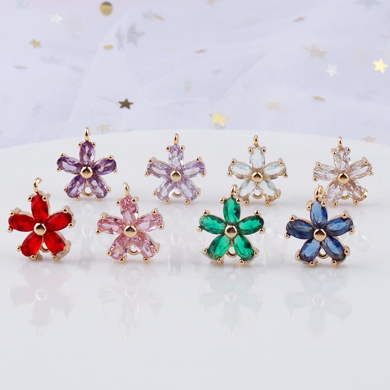 Cobre revestido de ouro incrustado zircão cinco folhas flor pingente pulseira colar anel duplo diy jóias acessórios Mate