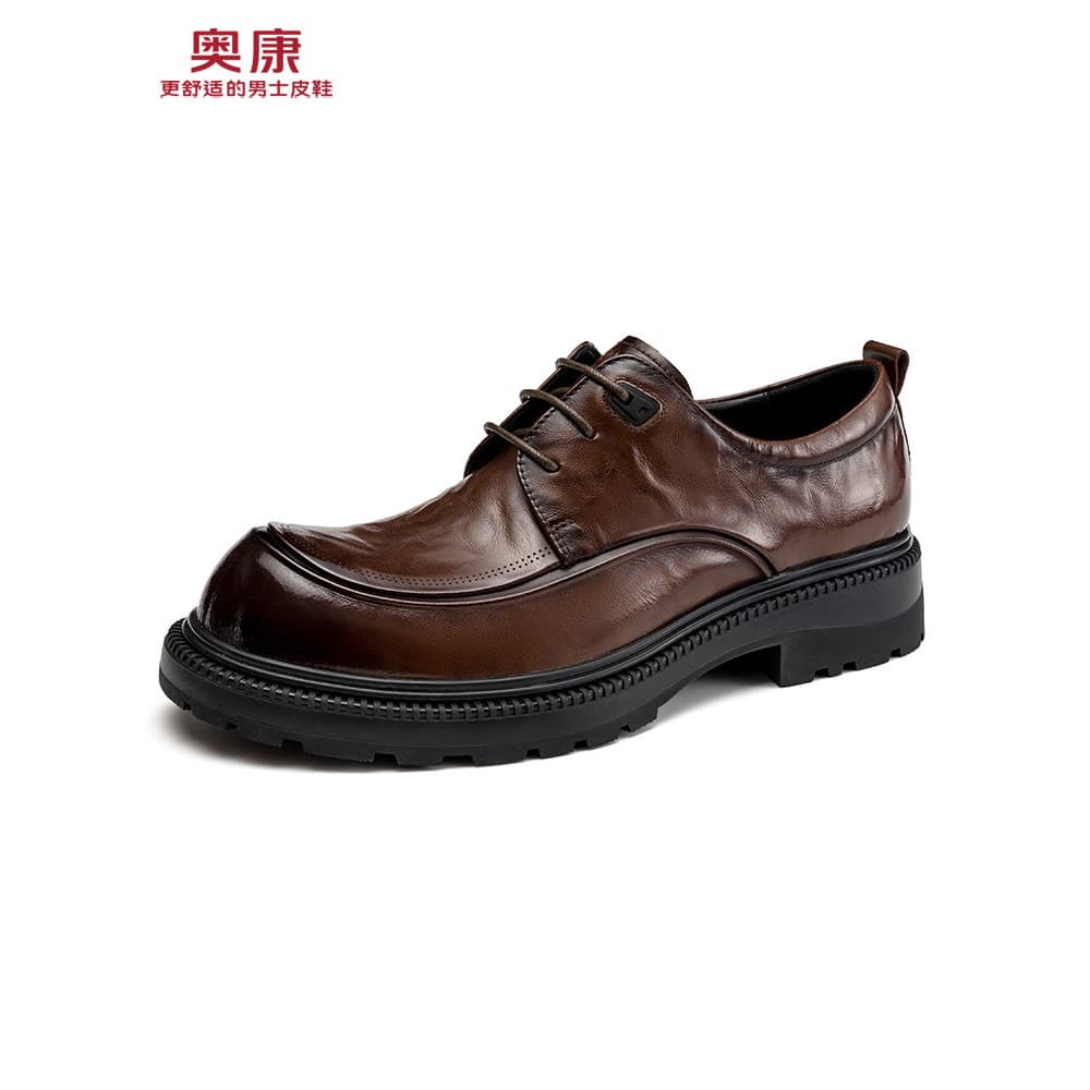 Okcom sapatos de couro de alta qualidade masculinos 2026 novo estilo sapatos casuais masculinos marrom sola macia sapato