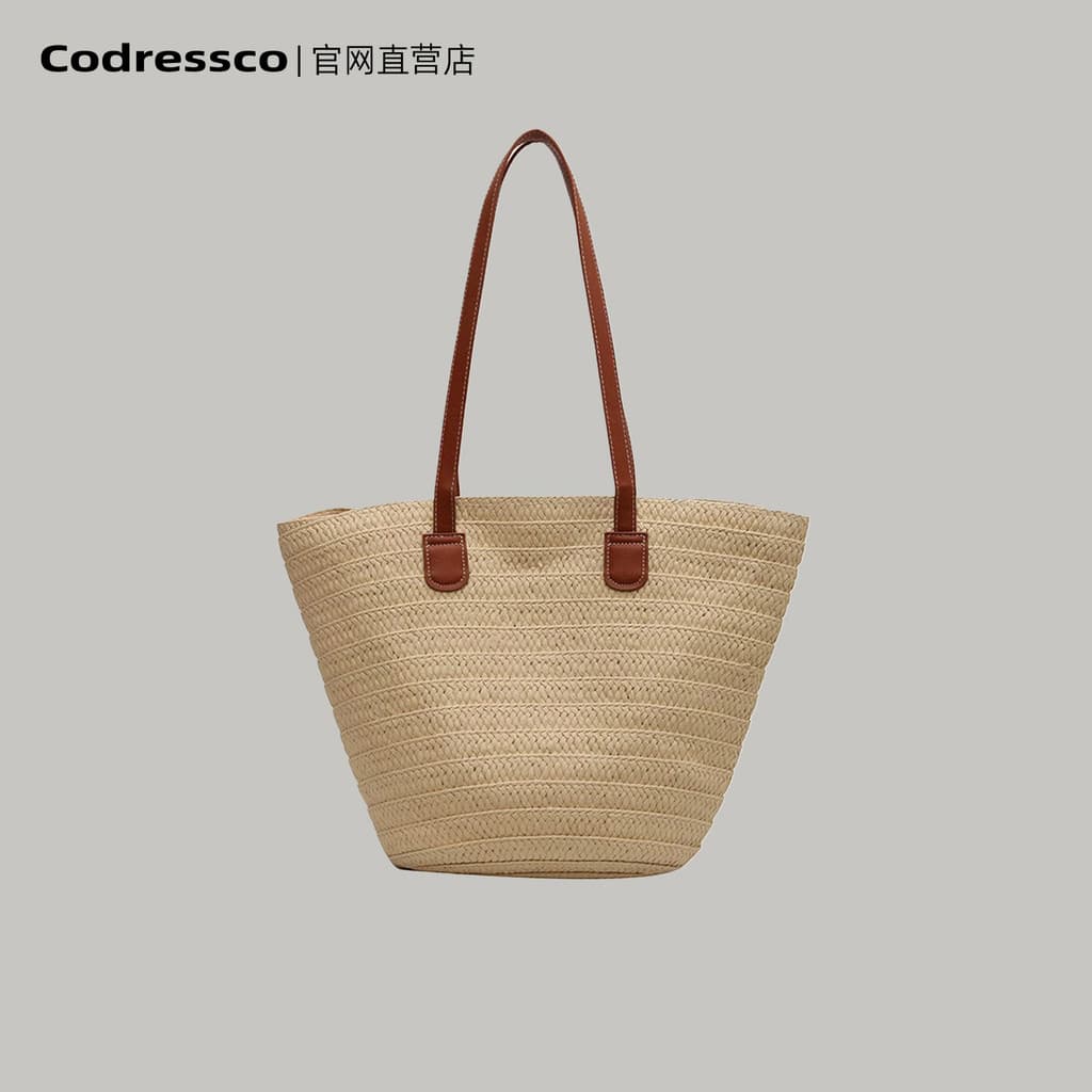 Bolsa de palha feminina 2026 novo estilo férias praia saco de palha tricô grande capacidade Commuter balde saco sacola