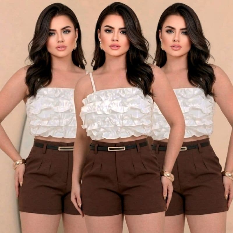 SHORT ALFAIATARIA FEMININO COM BOLSO CINTO CINTURA ALTA SOCIAL COM ZÍPER NA LATERAL ALFAIATARIA 1K