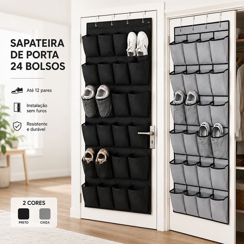 Organizador De Calçados 24 Bolsos Para Porta Sapateira Suspensa Vertical Ideal Para Armário Closet E Quarto