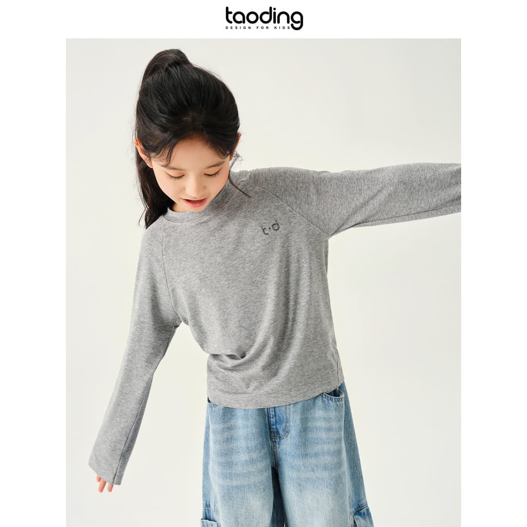 Taoting camiseta para meninas primavera novo estilo Lyocell pele-amigável cor sólida fundo de manga comprida moda Casual