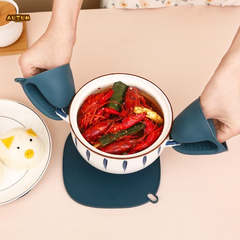 Conjunto De 3 Peças De Cozinha Em Aço Inoxidável-Tapete Antiderrapante Com Clipe Anti-Escaldante Para Pratos E Tigelas