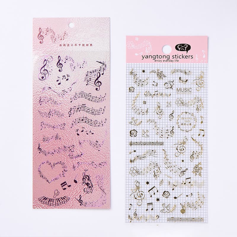 Adesivos dourados de pontuação musical de cinco linhas, presentes de papelaria musical, roxo dourado, manual, versão cor