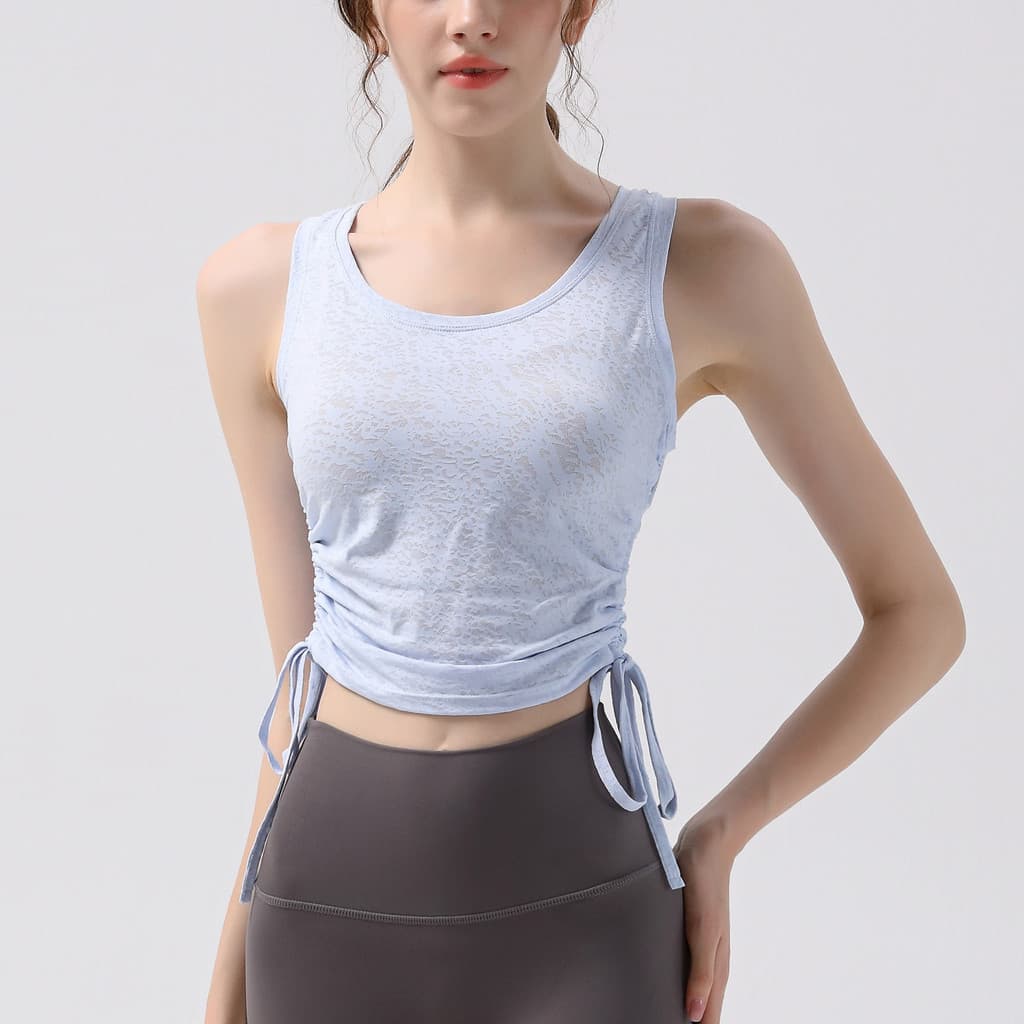 Nude Jacquard cordão esportes topo feminino respirável cintura estreita mais magro olhar Yoga wear Fitness exterior wear
