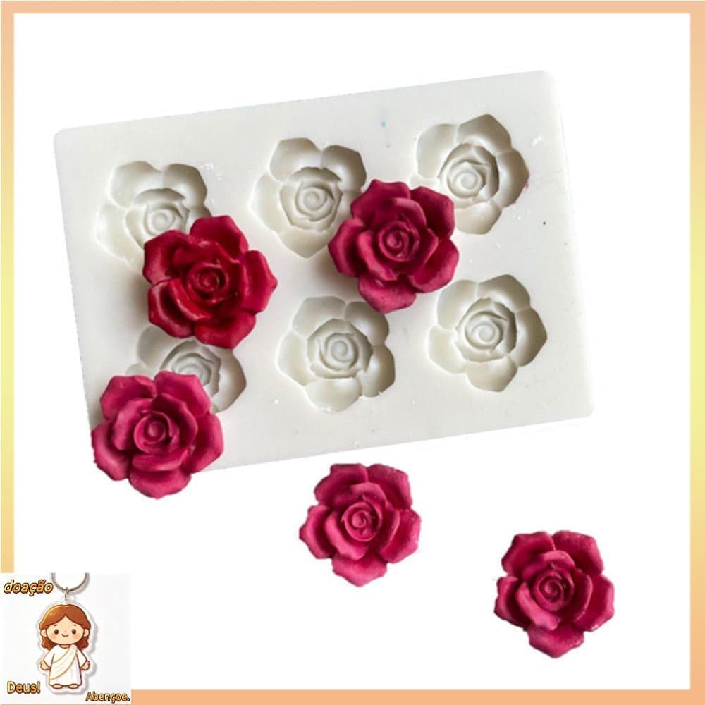 Molde de Silicone em Forma de Rosa 3D com 6 Cavidades para DIY, Ferramenta de Confeitaria para Flores, Fondant, Chocolat