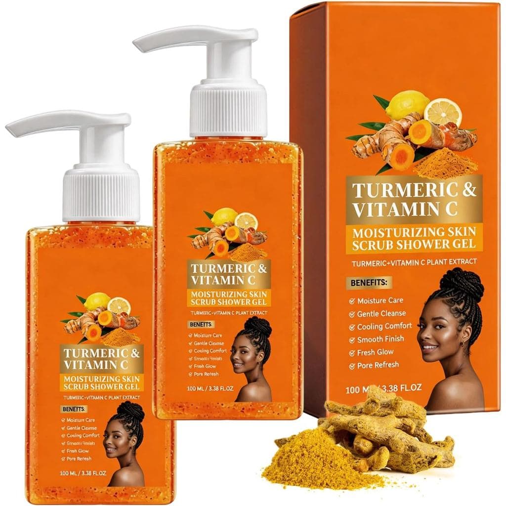 Gel de Banho Esfoliante Corporal com Cúrcuma e Vitamina C, Sabonete Esfoliante Corporal para Acne, Cúrcuma e Esfoliante