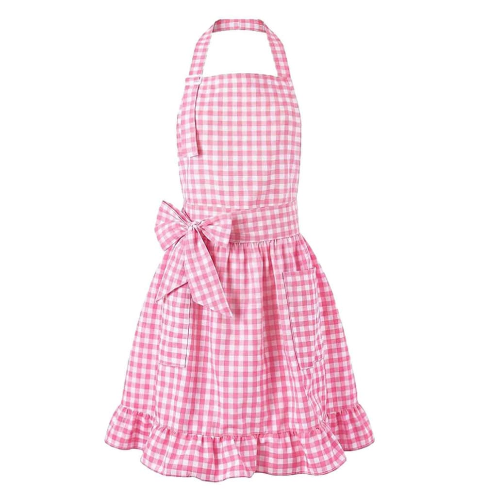 OR_ Aventais De Cozinha Para Mulheres , Avental Xadrez Vermelho Retrô Com Dois Bolsos , Tecido Macio E Respirável Cozinh