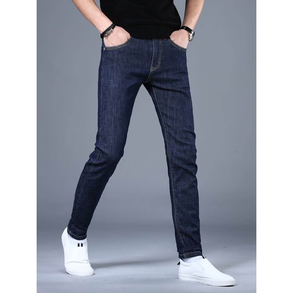 Calça Jeans masculina azul na moda All-Match Slim Fit pés pequenos Stretch calça Jeans masculina 20