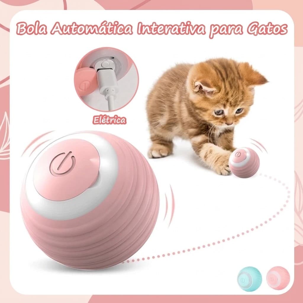 Brinquedo Gato Bola Eletrica Automatica Inteligente com LED Alivia Tedio